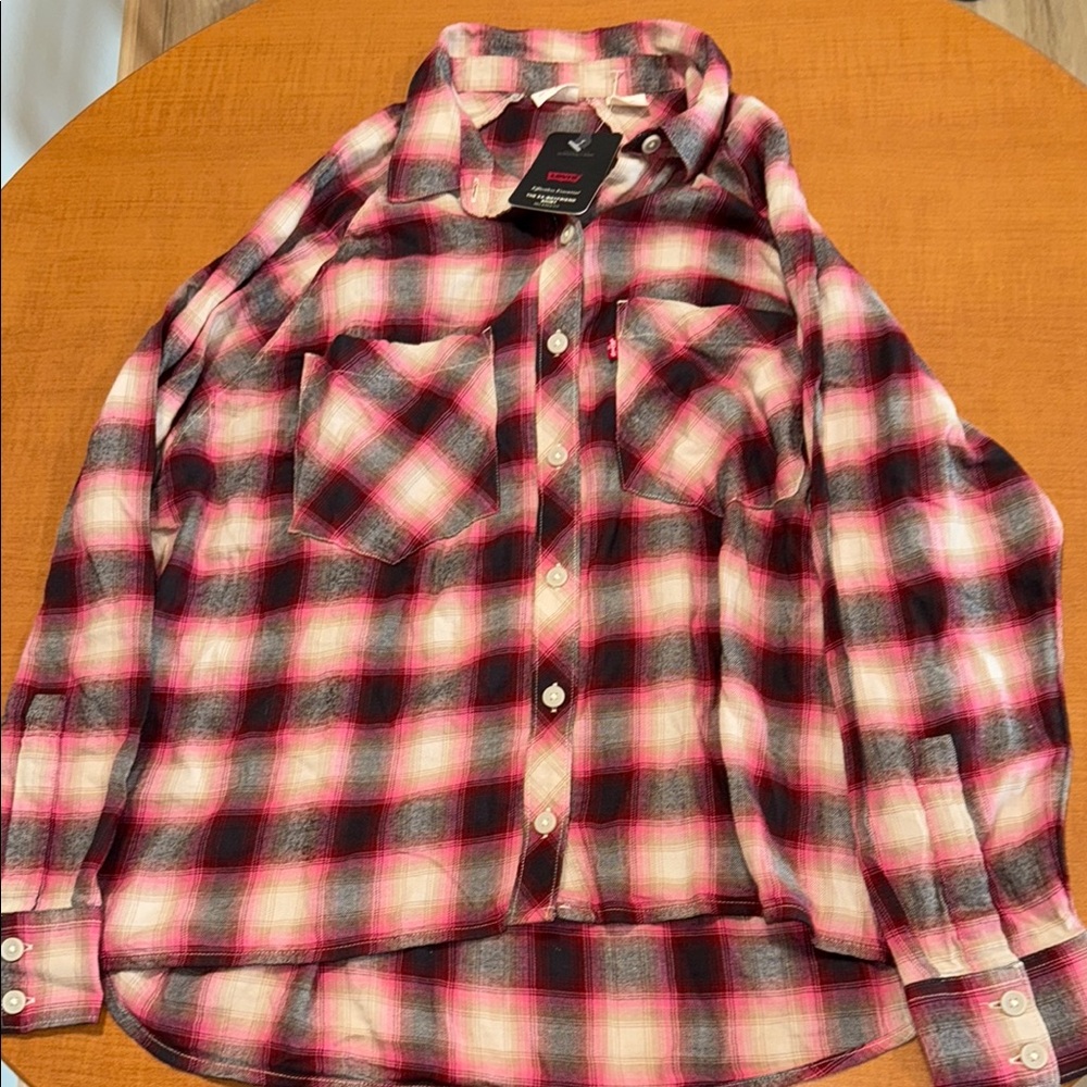 Levi's Pink and Brown  Button Down Shirt Plaid Design